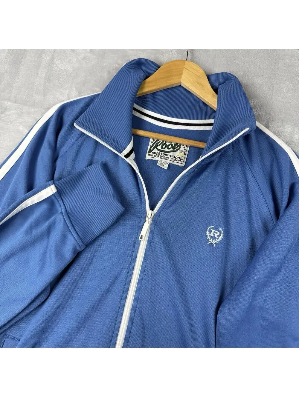 Roots Blue Track Jacket 2XL Full Zip Sporting Goods Striped Sleeve Retro Vintage